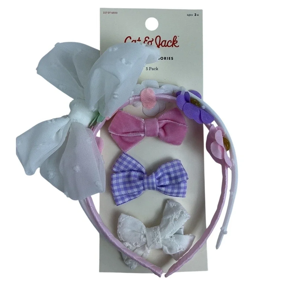 Cat & Jack Hair Accessories 5-Pack‎ Headbands Bows Clips For Kids Girls